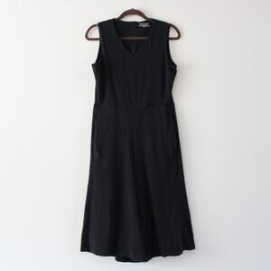 Eileen Fisher Sleeveless Black Cotton Stretch Jumpsuit Romper Gaucho Wide Leg XS